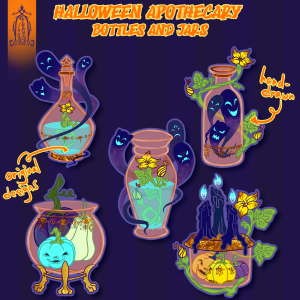 Halloween Apothecary - Bottles and Jars Vinyl Stickers by Likhang Katha